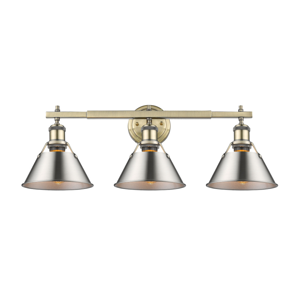 Yep by Golden Lighting Orwell 3-light Vanity in Aged Brass and Pewter shade